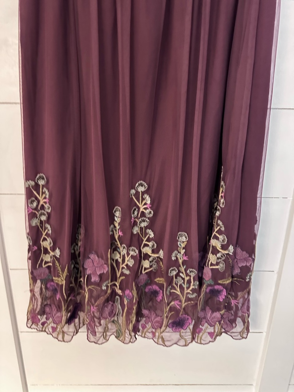 Coldwater Creek PM Embroidered floral maroon midi maxi skirt boho chic old money - Picture 4 of 14